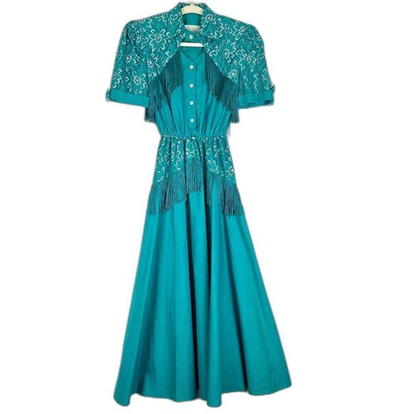 Lilia Smitty 80s Vintage Western Maxi Dress Size 3/4 Small Fringe Rodeo  Lace - cruiseboatoman.com